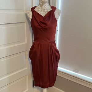 Size 6 H&M Red / Copper Sleeveless Cowl Neck Dress Pockets